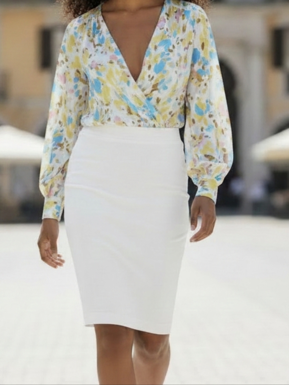 Pencil Skirt White Cotton Stretch - Sleek - Like New - XXL